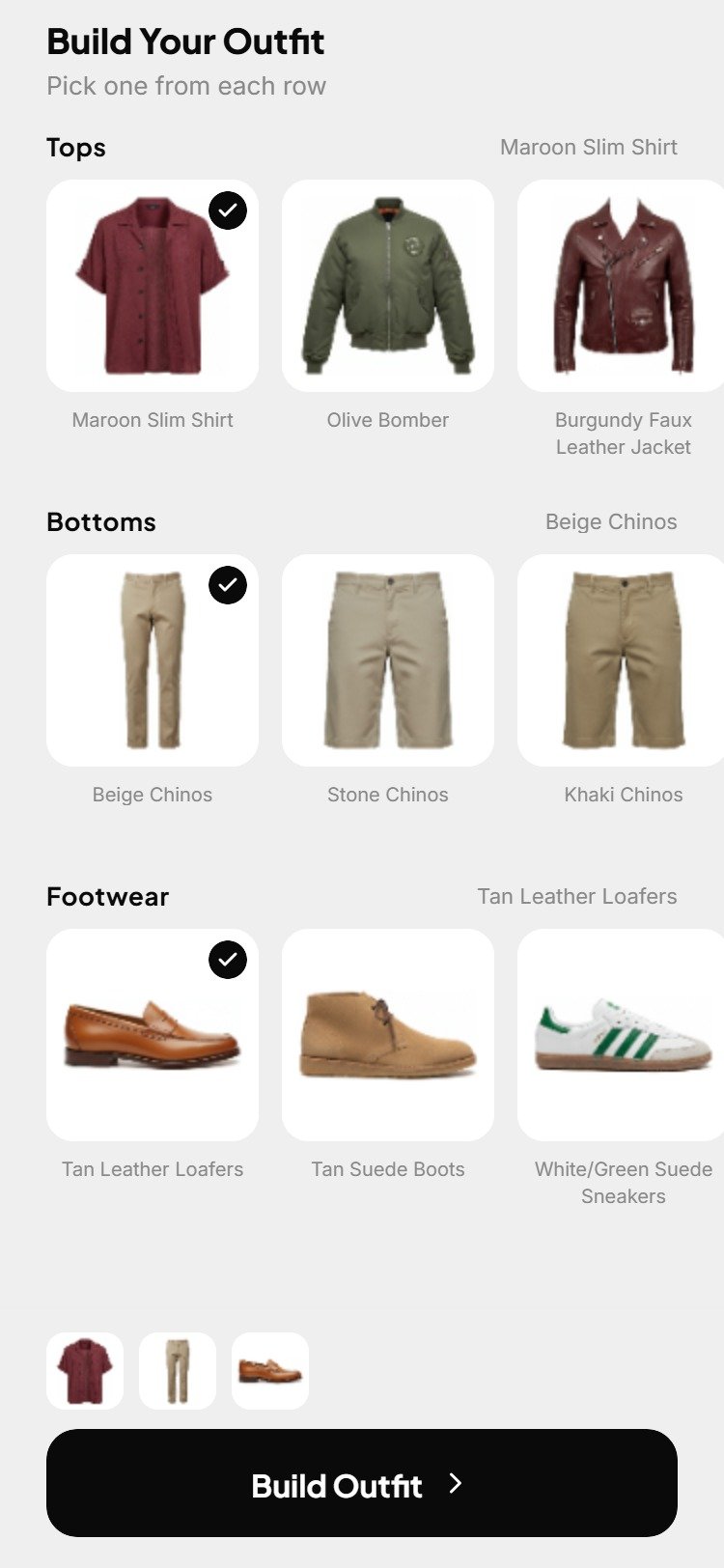 Build Outfit screen